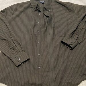 St. John's Bay Olive Green Pinstripe Button-Down Shirt